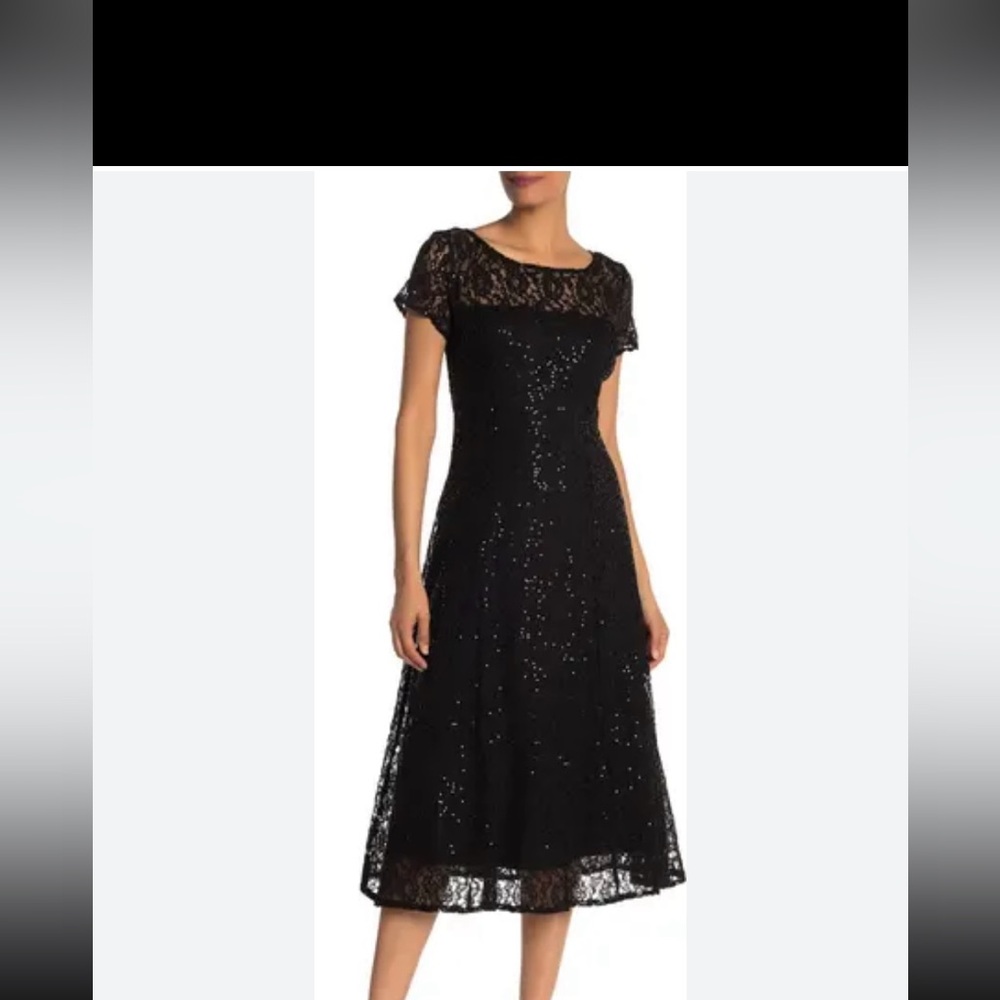 SLNY black lace and sequin midi dress size 6